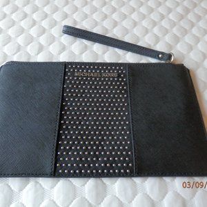 Michael Kors Large Zippered Closure Clutch / Wristlet, Black and Silver
